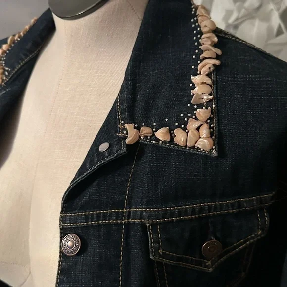 Levi Strauss xs/s Jean jacket with natural shell embellishments